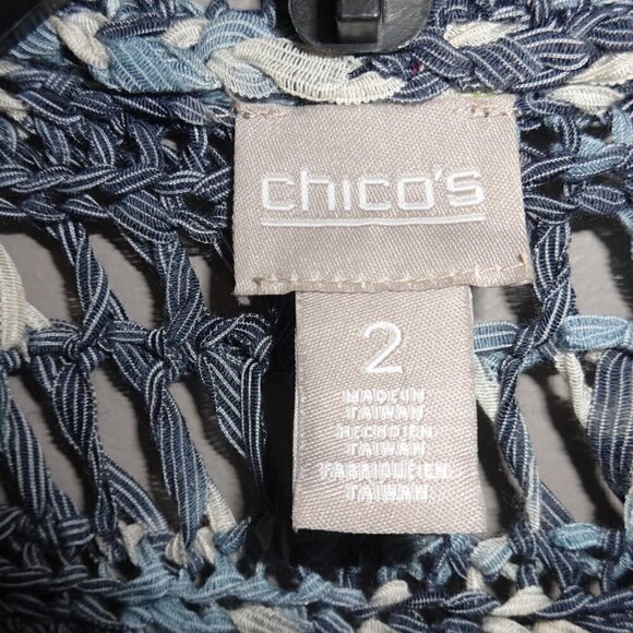 Chico's long crochet  bo-ho style vest size 2  ( 12-14), blue and white $24.00 - Picture 2 of 4